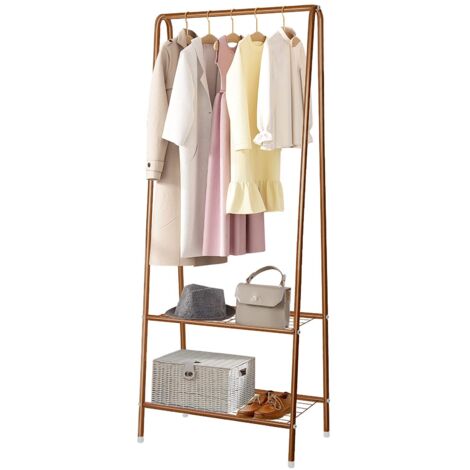 Youyijia Kleiderständer Metall Kleiderstange 60 cm x 151 cm Kleiner Garderobenständer für Schlafzimmer mit Schuhablage Kleiderstange mit Zwei Regalen Kleiderstangen für Kleidung (Kaffee)