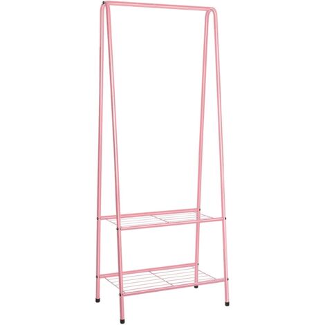 Youyijia Kleiderständer Metall Kleiderstange 60 cm x 151 cm Kleiner Garderobenständer für Schlafzimmer mit Schuhablage Kleiderstange mit Zwei Regalen Kleiderstangen für Kleidung (Rosa)