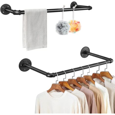 Youyijia Kleiderständer Wandmontage 120cm Industrierohr Kleiderstangen für die Wand Wandhänger Rustikale Kleideraufbewahrung Wandgarderoben für Schlafzimmer Wohnzimmer
