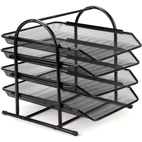 Youyijia Mesh Desk Organiser 4 Tier Letter Tray Stackable Mesh File Holder Office A4 Filing Desktop Document Storage for HOM Office (Black)
