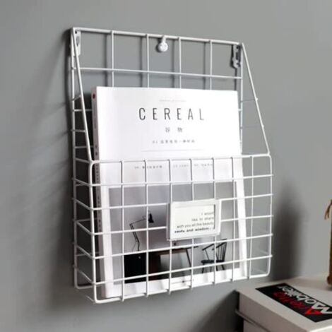 Youyijia Modern Metal Magazine Rack 30  25  10 cm Wear Resistant Wall Storage Baskets for Organizing Mail to Storing White