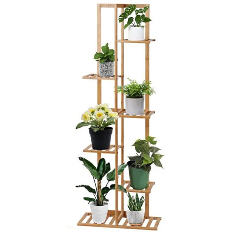 Youyijia Plant Stand Corner Indoor, Wooden Flower Pot Holder 6 Tiers 7 Potted, Multiple Storage Stand Unit Tall Display Rack Shelf Plant Holder for Outdoor Garden Patio Office Balcony