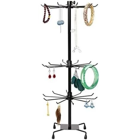 Youyijia Rotating Jewelry Tower 3 Tier Necklaces Hanger Stand Jewelry Holder Keyring Display Rotating Stand Rack for Organize Jewelry Necklaces Earrings Black
