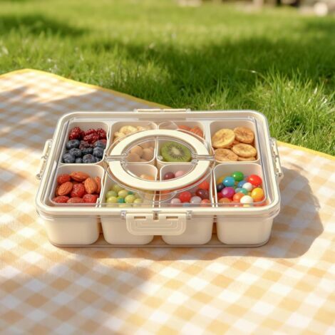 Youyijia Snackle Box with 8 Removable Compartments, Airtight Lid & Handle, Plastic Food Container Organizer for Snacks, Fruits, Nuts, Candy, Charcuterie, Travel, Picnics (1PCS)