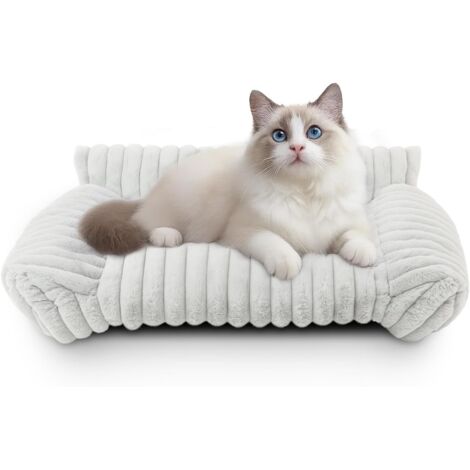 Youyijia Soft Plush Pet Sofa Bed for Cats & Small Dogs Cozy Raised Cushion with Removable Cover, Non-Slip Bottom Ideal for Indoor Lounging & Resting (White)