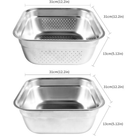 Youyijia Washing Up Bowl Set, 2-in-1 Washing Up Bowl & Strainer Bowl, Stainless Steel Dish Tub with Colander, for Washing Rice and Draining, Vegetable and Fruit Food Preparation (Large)