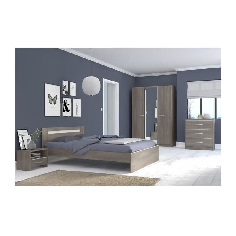 Les Tendances - ysa Chambre complete adulte - Contemporain - Decor noyer silver - l 140 x l 190 cm