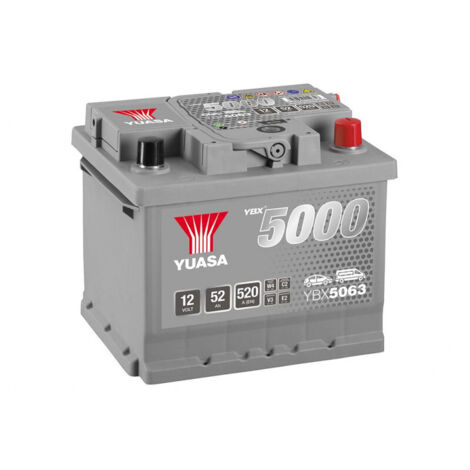 Yuasa – Batterie de voiture 12V 52Ah 520A – YBX5063 – Technologie plomb calcium – Sans entretien – Compatible plusieurs modèles