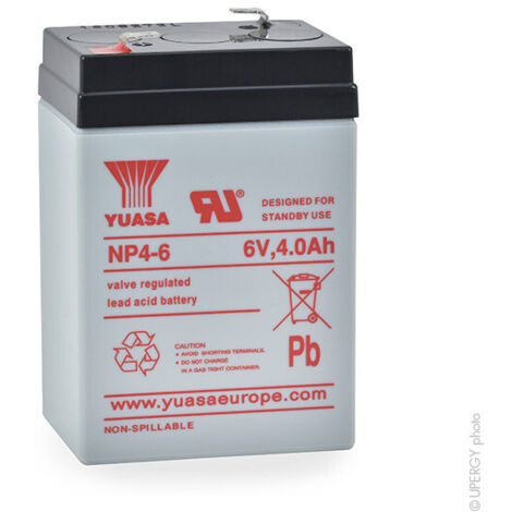 Yuasa – Batterie plomb AGM 6V 4Ah – Étanche pour systèmes d'alarme – Technologie absorbée pour performance optimale – Dimensions 70x47x105mm - NP4-6