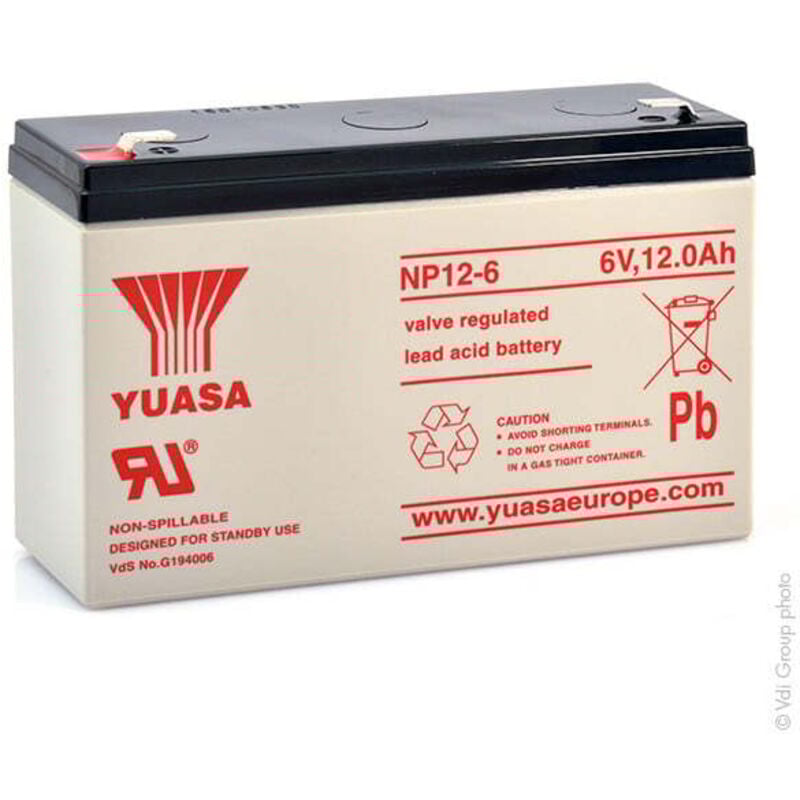 Yuasa - Batterie plomb agm NP12-6 6V 12Ah F6.35