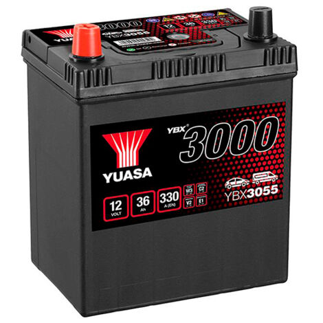 Yuasa – Batterie voiture 12V 36Ah – Puissance de démarrage 330A – Technologie Plomb Calcium – Compatible avec modèles hybrides - YBX3055