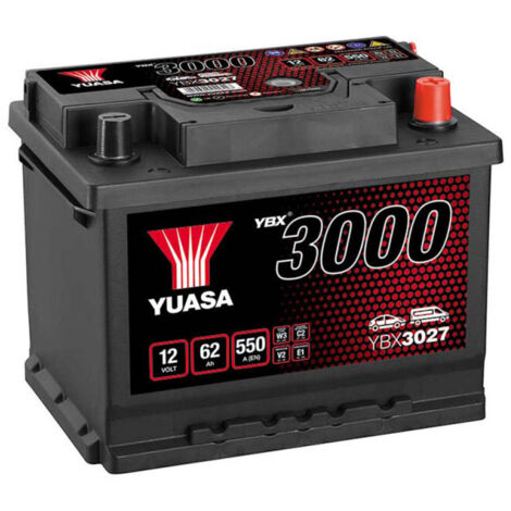 Yuasa – Batterie voiture 12V 62Ah 550A – Technologie plomb calcium – Démarrage fiable pour véhicules légers – Dimensions 242x175x190 mm - YBX3027