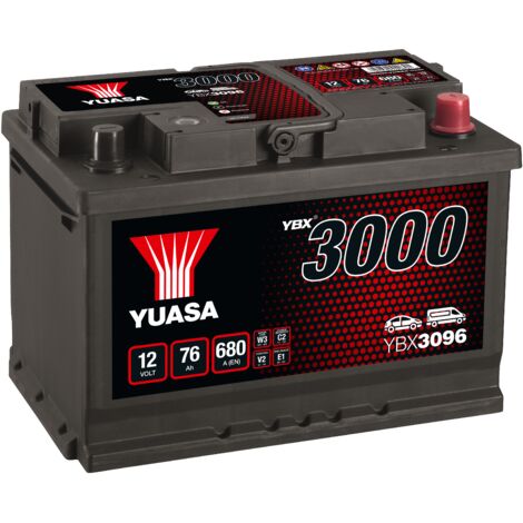 Yuasa – Batterie voiture 12V 76Ah 680A – Technologie plomb calcium – Démarrage fiable pour véhicules légers et camionnettes – Dimensions 278x175x190mm - YBX3096