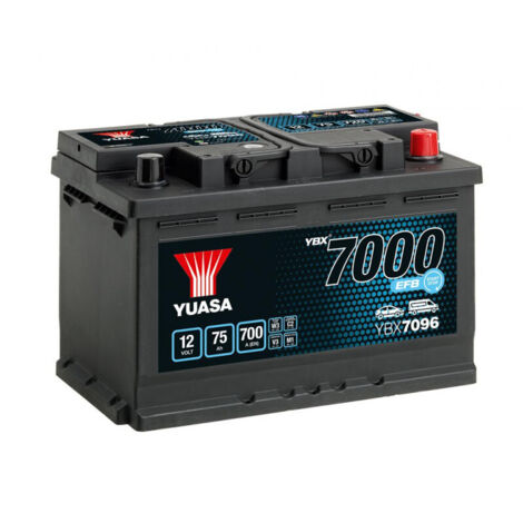Yuasa – Batterie voiture EFB 12V 75Ah 700A – Technologie plomb calcium – Performance optimisée pour systèmes Start/Stop – Dimensions 278x175x190mm - YBX7096