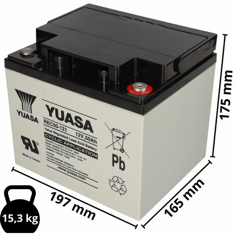 Yuasa Blei-Akku REC50-12I Pb 12V 50Ah Zyklenfest, M5 Innengewinde