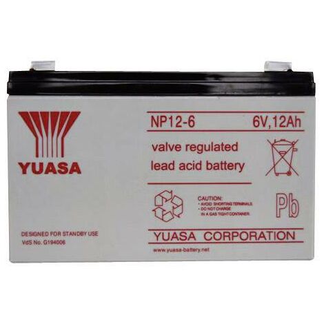 Yuasa NP12-6 NP12-6 Batterie au plomb 6 V 12 Ah plomb (AGM) (l x H x P) 151 x 98 x 50 mm cosses plates 6,35 mm sans entretien, certification VdS A37697