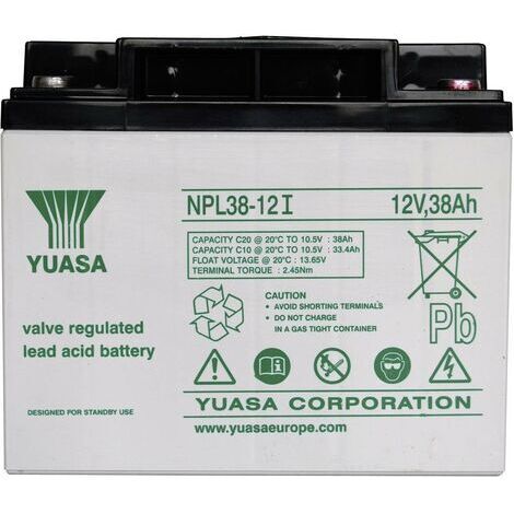 Yuasa NPL38-12 YUANPL38/12 Bleiakku 12V 38Ah Blei-Vlies (AGM) (B x H x T) 197 x 170 x 165mm M5-Schra A37650
