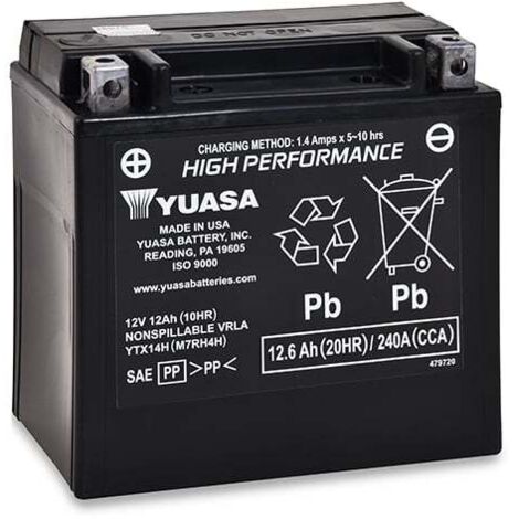 YUASA YTX14H BATTERIE MOTO 12 V 240 CCA AGM VRLA HAUTE PERFORMANCE SANS ENTRETIEN YU-YTX14H(WC)