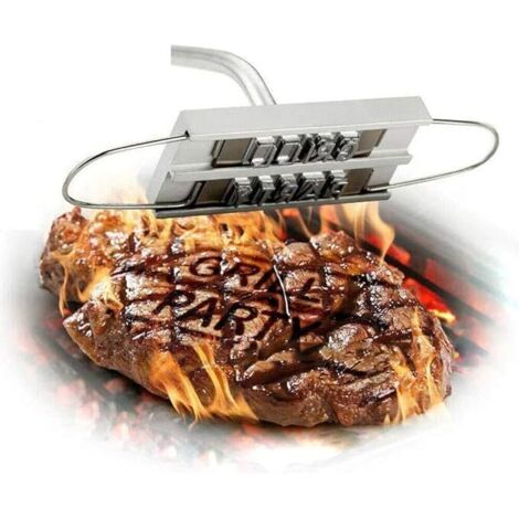 YUEWO Barbecue Marque Fer avec Lettres interchangeables Tampon à Viande pour Le Grill Personnalisé avec Un Fer à Repasser Accessoires de Barbecue Poignée en Bois Outil de Barbecue