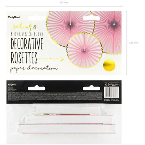 Yummy Deko-Rosetten, hellrosa (1 Packung / 3 Stück)
