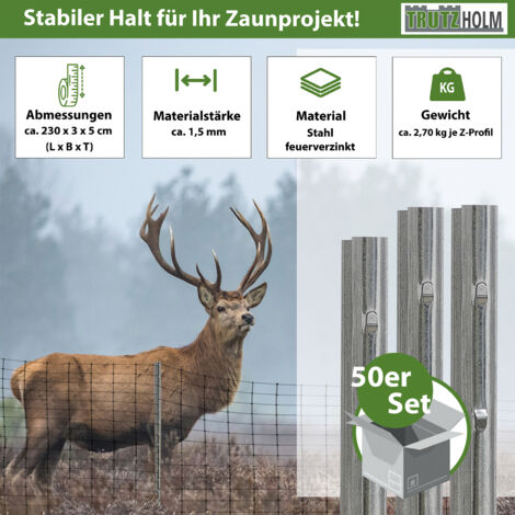 Z-Profil Zaunpfosten 230 cm feuerverzinkt 50x Zaunpfähle 1,5 mm Stärke gestanzte Haken Forstprofil