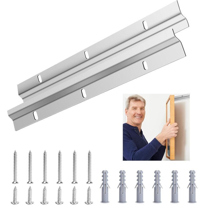 Z-shaped mounting rail for heavy mirrors, 2 wall-mounted brackets, 30cm French-style picture hanger for hanging artwork and wall mounts