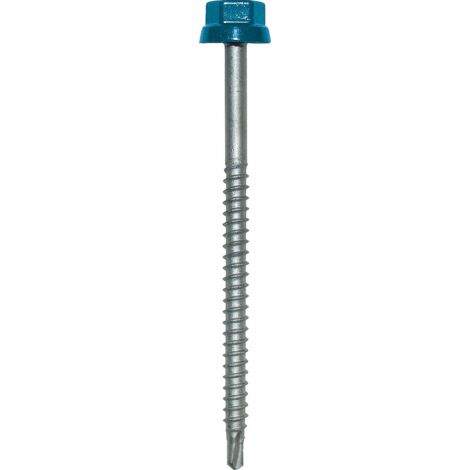 Vis à bois tête hexagonale laquée époxy 6,5x100 mm – Acier cémenté pour fixation bacs acier – Boîte de 100 pièces – Etanco