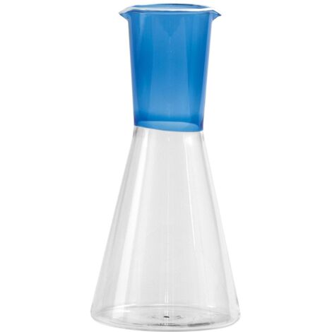 Zafferano Carafe bicolore collection Classy en verre borosilicaté soufflé à la main, design géométrique élégant, couleur bleu clair et transparent