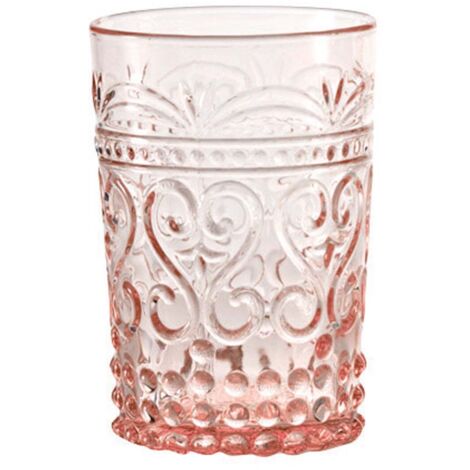 Zafferano Lot de 6 Gobelets Provenzale en verre coloré rose fait à la main, design élégant avec décor en relief pour une table raffinée et rustique