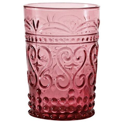 Zafferano Lot de 6 Gobelets Série Provenzale en Verre Coloré Pourpre travaillés à la main avec décor en relief pour une table élégante et rustique