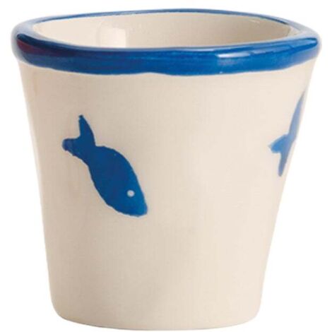Zafferano Lot de 6 Gobelets Stencil Lido en Céramique Décorée à la Main Petits Poissons Bleus pour Café et Dessert Produit Artisanal Italien