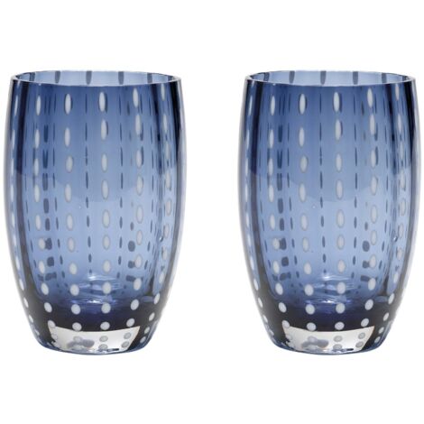 Zafferano Perle Glass Blue Grey - Verre soufflé à la bouche, 32 cl, fait main - Set de 2 verresartisanaux pour eau ou cocktails