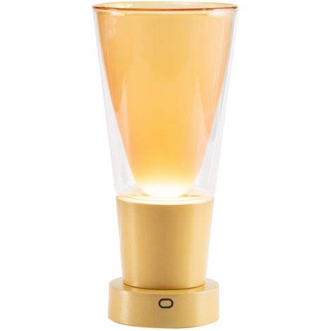 Zafferano Soffio Vase - Lampada da Tavolo Led Ricaricabile IP65 con Funzione Vaso, Touch Dimmer, Vetro ambra e Base Oro - 10h Autonomia
