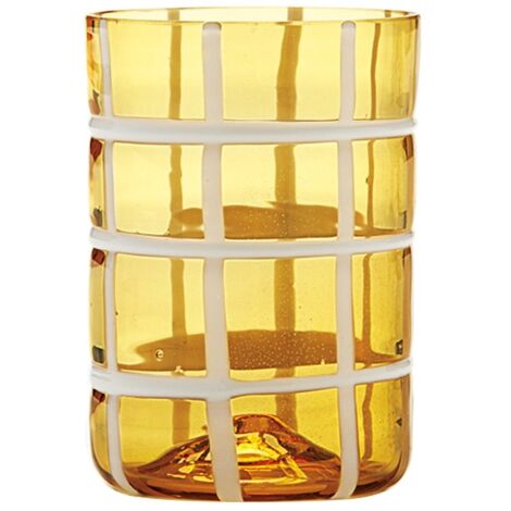 Zafferano Twiddle - Set 6 Bicchieri Ambra in Vetro Soffiato, 35 cl - Tumbler Artigianali con Decoro Bianco, Lavabili in Lavastoviglie