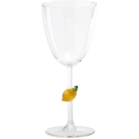 Zafferano Verre à pied Teca Frutta en verre borosilicaté fait à la main avec décor citron dans la tige, design raffiné pour une table unique