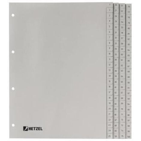 Zahlenregister DIN A4 1-100 Polypropylen grau DIN A4 1-100 Polypropylen grau