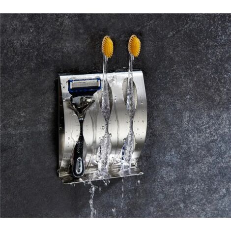 Zahnbürsten- und Rasiererhalter, rostfreier, polierter Edelstahl, selbstklebender Wandorganizer für Badezimmer und Dusche, Zahnbürstenablage A