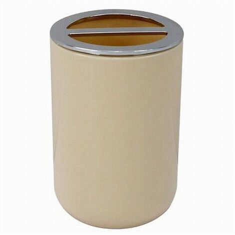 ZAHNBÜRSTENHALTER BADEZIMMERZUBEHÖR 2 LÖCHER BEIGE SILBERNER BEHÄLTER 79881