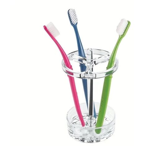 Zahnbürstenhalter für normale bis große Zahnbürsten, Rotationszahnbürsten und Zahnpasta, Kollektion Eva – 9,8 x 9,8 x 14,5 cm, transparent