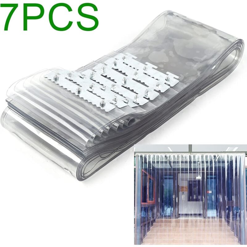Rideau à Lamelles en pvc, Rideau à Lanières Rideau Lamellaire pvc 1 x 2 m Rideau de Porte Transparent 7 pièces