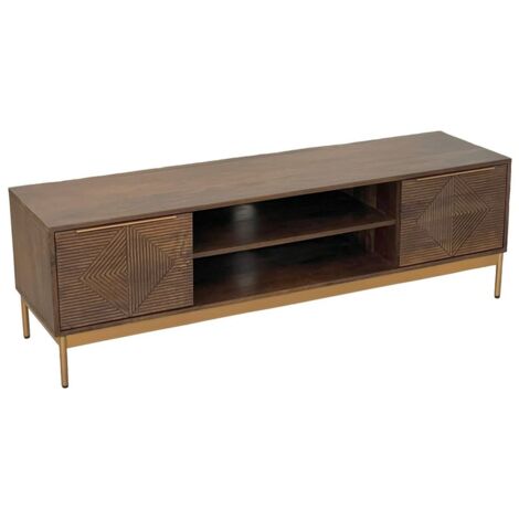 Zaine Carving TV Unit - Mango Wood - L40 x W148 x H46 cm - Dark Finish - Assembly Required