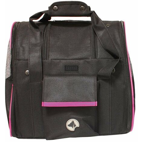 Zaino borsa-auto in nylon per cani modello Scarlett: borsa nera/fucsia 38x26x31 cm