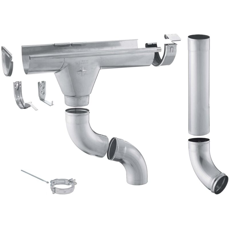 Zambelli - gouttière en zinc set complet abri de jardin, carport, terrasse, 1 côté de toit, sans soudure, pour surface de toit jusqu'à env. 70m²,