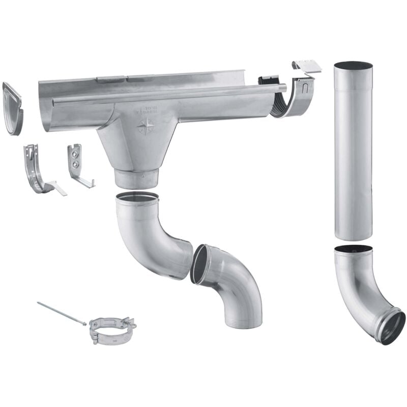 Gouttière en zinc set complet abri de jardin, carport, terrasse, 1 côté de toit, sans soudure, pour surface de toit jusqu'à env. 80m², 125mm argent,