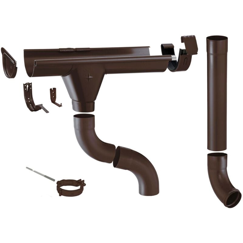 Gouttière en zinc set complet abri de jardin, carport, terrasse, 1 côté de toit, sans soudure, pour surface de toit jusqu'à env. 80m², 125mm brun