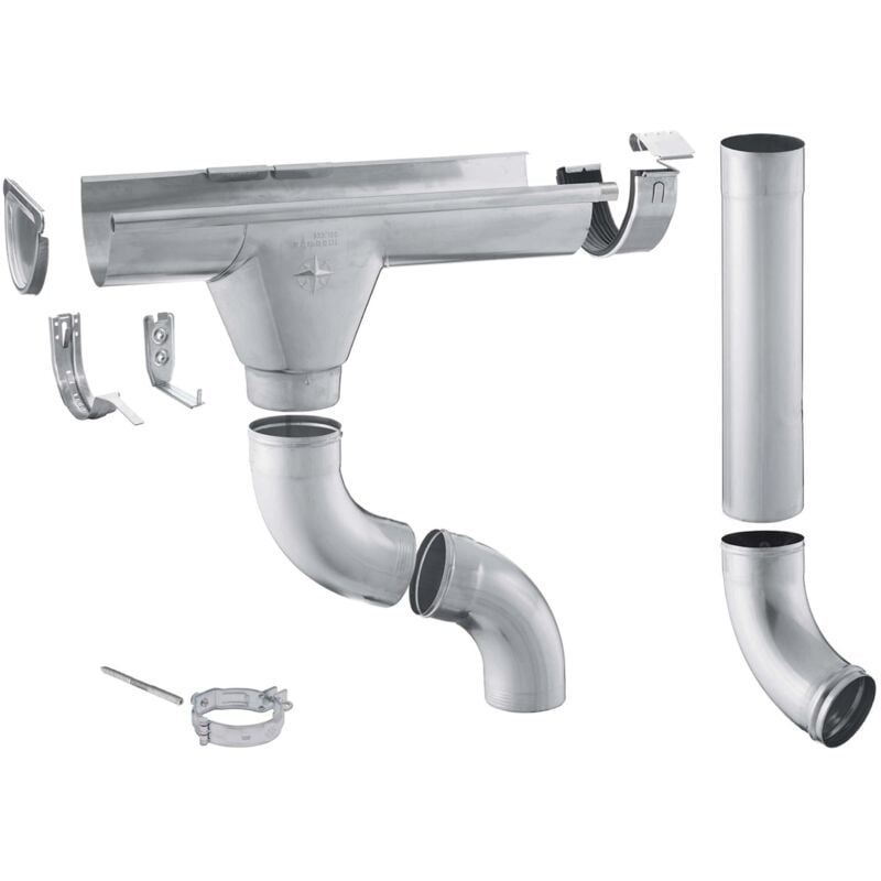 Gouttière en zinc set complet pour maisons, 1 côté de toit, montage sans soudure, pour une surface de toit jusqu'à env. 150m², 150mm argent, 4m