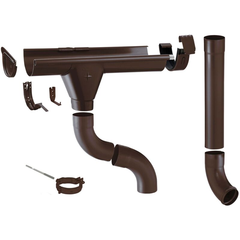 Zambelli - gouttière en zinc set complet pour maisons, 1 côté de toit, montage sans soudure, pour une surface de toit jusqu'à env. 150m², 150mm brun