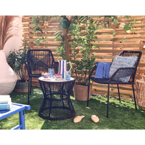 Zambra - bistro-set 2-sitzer + mosaiktisch - seilgeflecht und metall - schwarz - schwarz