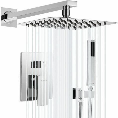 Zamery – Colonne de douche encastrée 30cm – Pommeau carré en laiton noir – Technologie d'injection d'air – Douche à main ABS – Installation encastrée