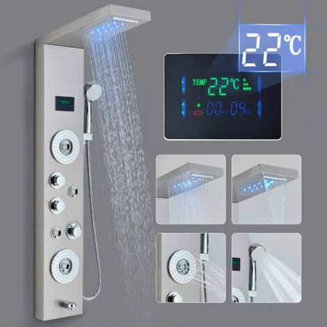 Zamery – Colonne de douche hydromassante avec LED – Affichage de température – Acier inoxydable 304 – 6 modes de douche – Panneau multifonction